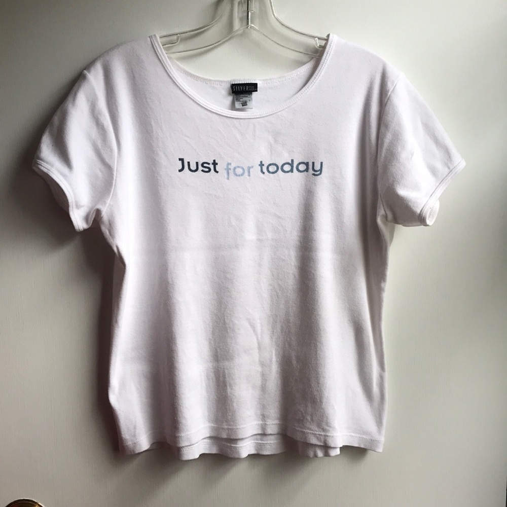 Just For Today Y2K White Cotton T Shirt sz L
